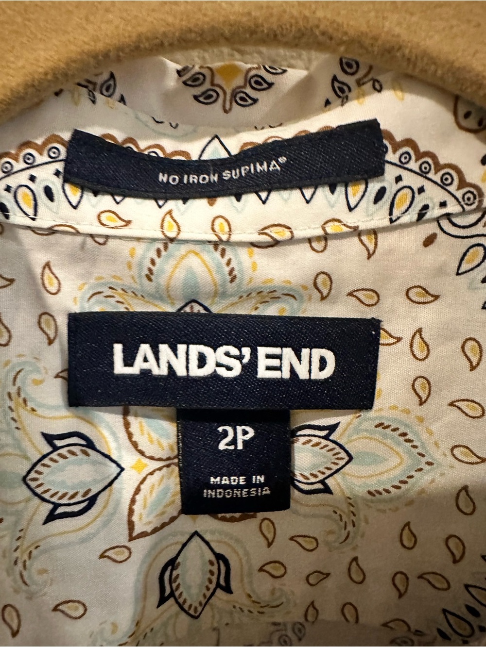 Lands' End Cream Button-Down Shirt with Subtle Multi-Color Medallion Print - Picture 2 of 7
